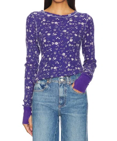 Free People Pretty Little Thermal Top In Navy Combo In Purple