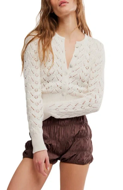 Free People Pretty In Pointelle Cardigan In Ivory In White