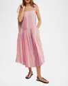 Free People Primavera Stripe Cotton Midi Dress In Strawberry Combo