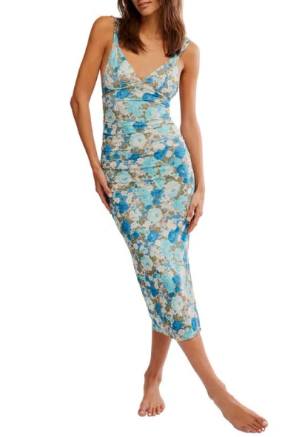 Free People Print Mesh Body-con Dress In Blue