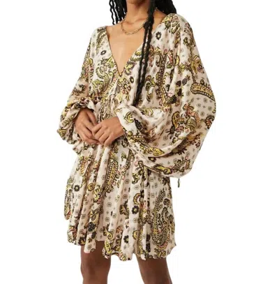 Free People Printed Arzel Mini Dress In Tea Combo In Brown