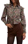 Free People Daybreak Floral Print Long Sleeve Shirt In Black