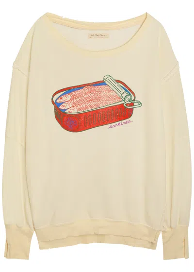 Free People Printed Distressed Terry Sweatshirt In White
