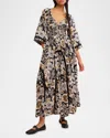 Free People Bodhi Floral Printed Maxi Dress In Dark Floral Combo In Blk Combo