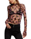Free People Printed Lady Sheer Embroidered Long Sleeve Top In Black Combo