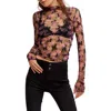 Free People Printed Lady Sheer Embroidered Long Sleeve Top In Black Combo