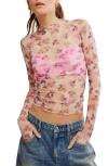 Free People Printed Lady Sheer Embroidered Long Sleeve Top In Ivory Combo