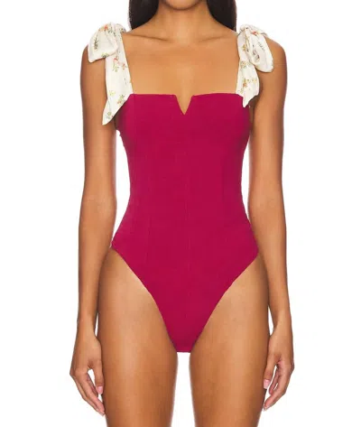 Free People Printed Lola Bodysuit In Red In Pink