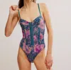 Free People Intimately Fp Floral Mesh Bodysuit In Blue