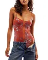 Free People Intimately Fp Floral Mesh Bodysuit In Tomato Combo
