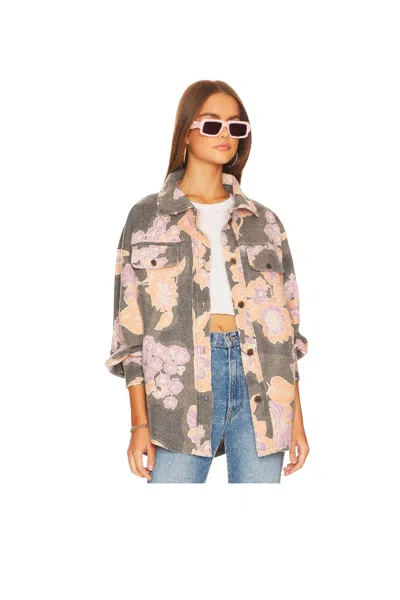 Free People Printed Ruby Shirt Jacket In Charcoal Combo In Green