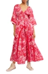 Free People Printed Smocked Waist Maxi Dress In Ruby Combo
