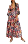 Free People Printed Smocked Waist Maxi Dress In Vintage Indigo Combo