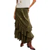 Free People Promenade Jacquard Ruffle Maxi Skirt In Green