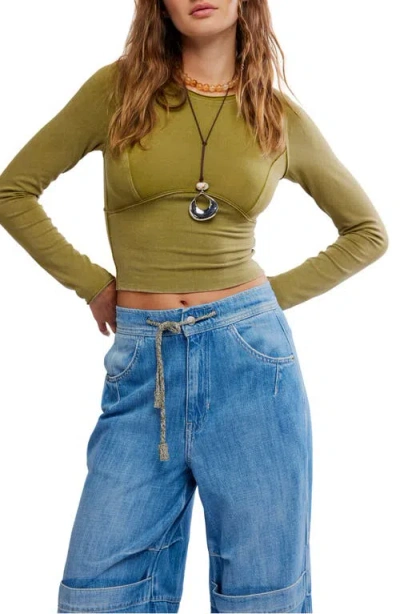 Free People Protagonist Long Sleeve Crop T-shirt In Green