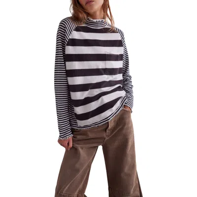 Free People Punk Playful Stripe Long Sleeve T-shirt In Gray