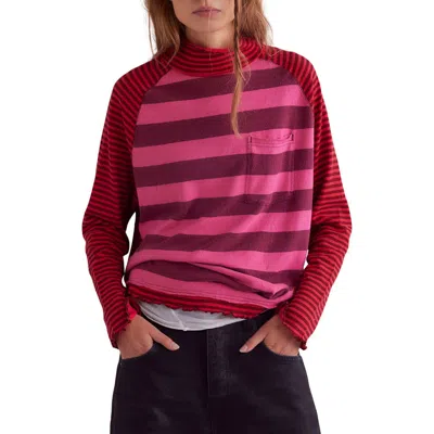 Free People Punk Playful Stripe Long Sleeve T-shirt In Pink