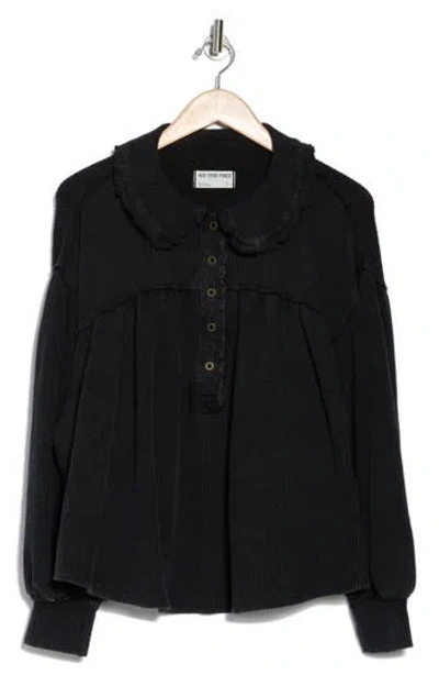 Free People Queen Of Hearts Thermal Henley Top In Black