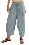 Free People Quin Stripe Cotton Drawstring Pants In Green