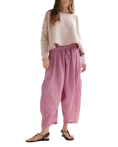 Free People Quin Stripe Cotton Drawstring Pants In Pink