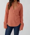 Free People Raina Johny Collar Long Sleeve Tee In Myrrh In Multi