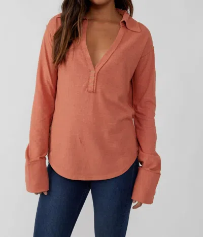 Free People Raina Johny Collar Long Sleeve Tee In Myrrh In Multi