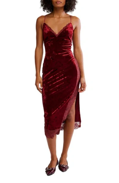 Free People Raise A Toast Velvet & Lace Midi Slipdress In Brown