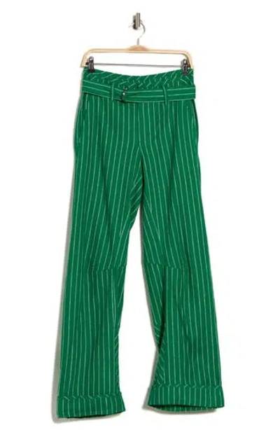 Free People Raise The Stakes Pinstripe Belted Pants In Green