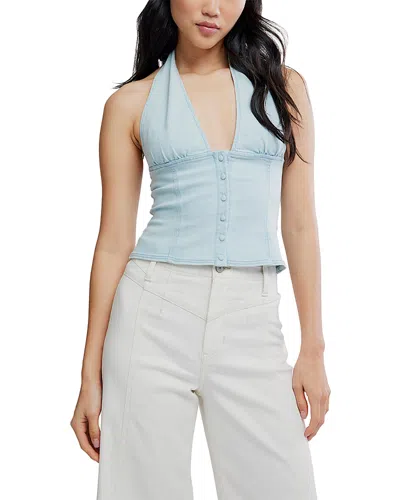 Free People Ramona Denim Halter Top In Blue