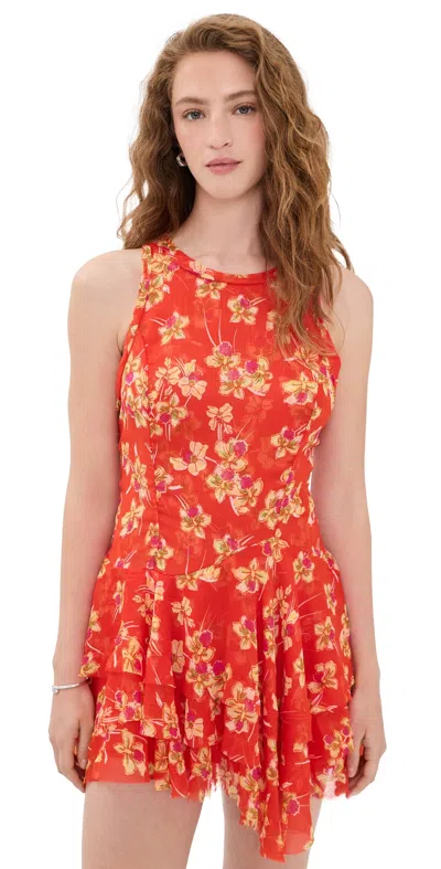 Free People Raven Printed Mini Dress Red Combo
