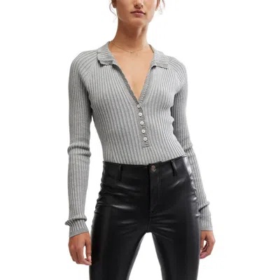 Free People Ready For It Long Sleeve Bodysuit In Grey