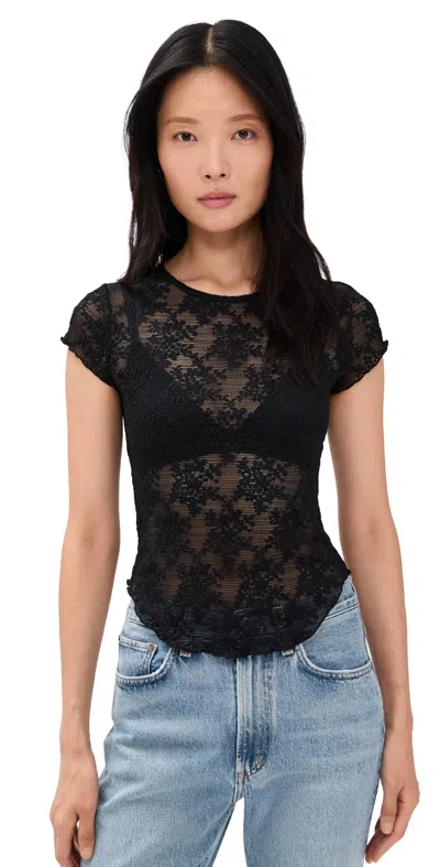 Free People Ready To Go Lace Tee Black