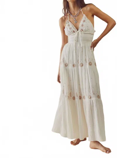 Free People Real Love Embroidered Halter Maxi Dress In Ivory Combo In White