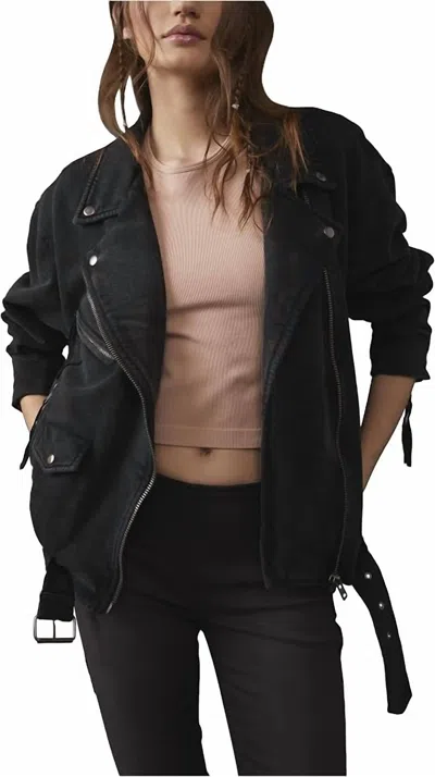 Free People Rebel Rebel Knit Moto Jacket In Black In Multi