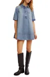Free People Womens Ocean Blue Remino Flared Denim Mini Dress In Blue