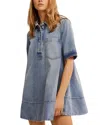 Free People Womens Ocean Blue Remino Flared Denim Mini Dress In Ocean Blue