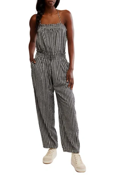 Free People Retro Heatwave Cotton Gingham Jumpsuit In Black Combo