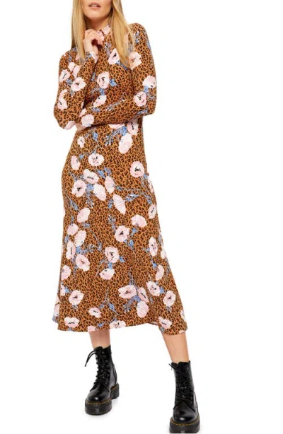 Free People Retro Romance Mixed Print Long Sleeve Dress In Brown