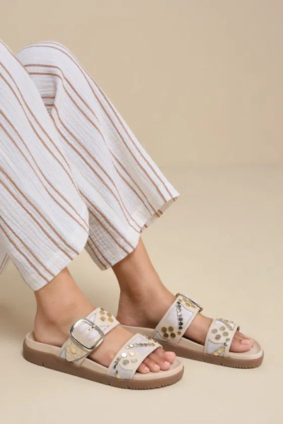 Free People Revelry Plaster Taupe Studded Buckle Slide Sandals