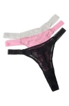 Free People Reya Assorted 3-pack Lace & Mesh Thongs In White/black/pink