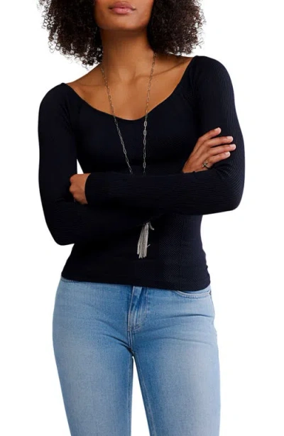 Free People Rib Long Sleeve Top In Black