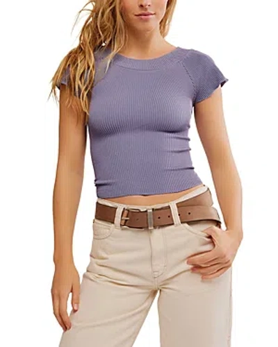 Free People Ribbed Seamless Top In Blue Grani
