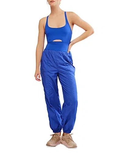 Free People Righteous Mixed Media Sleeveless Jumpsuit In Blue