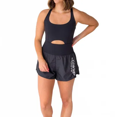 Free People Righteous Reflective Logo Runsie Romper In Black Combo