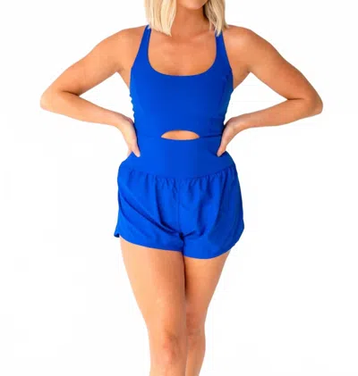 Free People Righteous Reflective Logo Runsie Romper In Electric Shock In Blue