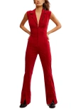 Free People Ring The Alarm Corduroy Jumpsuit In Haute Red