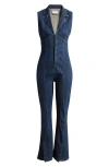 Free People Ring The Alarm Denim Jumpsuit In Siren