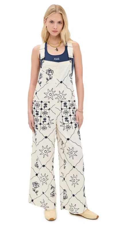 Free People Rising Sun Overalls Solar Ecru In White