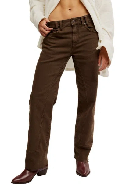 Free People Risk Taker Raw Hem Straight Leg Jeans In Brown