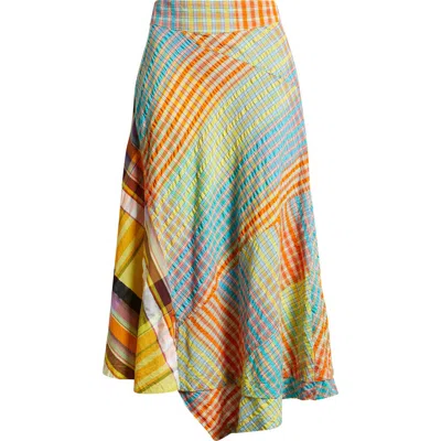 Free People Rivoli Patchwork Plaid Cotton Midi Skirt In Multi